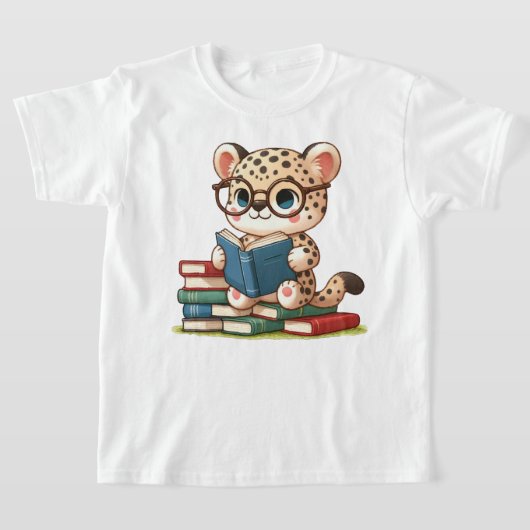 かわいいヒョウが読書 Tシャツ (レイダウン)