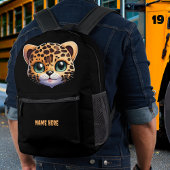 かわいいヒョウのキッズジャングルサファリマンガグラフィック プリントバックパック