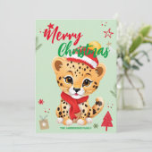 かわいいヒョウのサンタ クリスマス ホリデー 家族名 (スタンド正面)