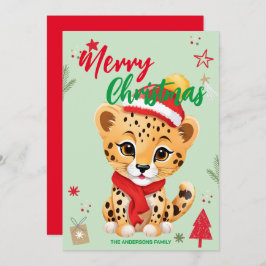 かわいいヒョウのサンタ クリスマス ホリデー 家族名