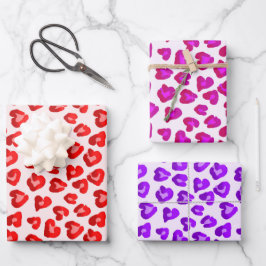 かわいいヒョウのハートパターンバレンタインデー ラッピングペーパーシート
