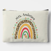 かわいいヒョウのレインボー先生デイギフトベージュ色ホワイト アクセサリーポーチ (正面)