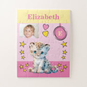 かわいいヒョウの写真名ピンク黄色の子供 ジグソーパズル (縦)