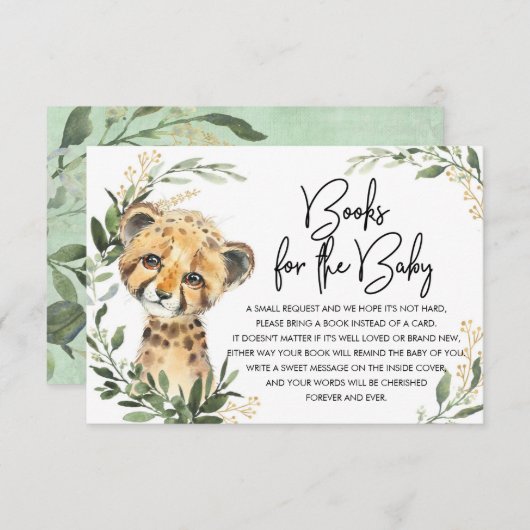 かわいいヒョウの緑の金ゴールドサファリブックスベビー エンクロージャーカード (正面/裏面)