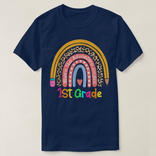 かわいいヒョウの虹1年生どこで冒険 Tシャツ (デザイン正面)