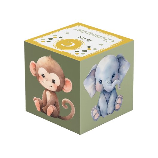 かわいいヒョウの赤ちゃんの写真 名前 幼稚園 イエロー フォトキューブ (裏面アングル)