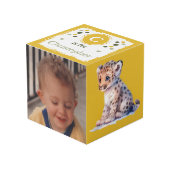 かわいいヒョウの赤ちゃんの写真 名前 幼稚園 イエロー フォトキューブ (正面アングル)