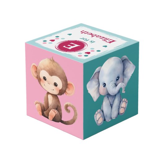 かわいいヒョウの赤ちゃんの写真 名前 幼稚園 ピンク フォトキューブ (裏面アングル)