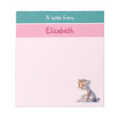 かわいいヒョウ名前をカスタムするピンクの子供 ノートパッド (正面)
