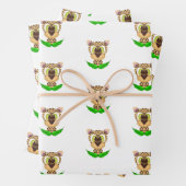 かわいいヒョウ子供の誕生日サファリ動物パターン ラッピングペーパーシート (インサイチュ)