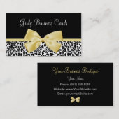 かわいいヒョウ柄のブティックかわいらしイエローリボン 名刺 (正面/裏面)