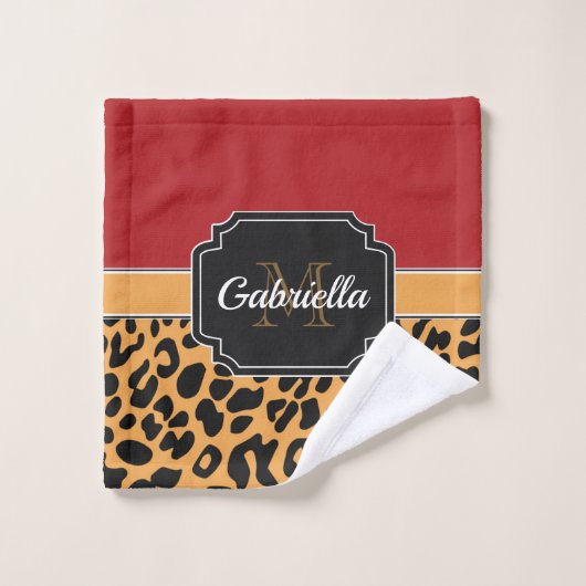 かわいいヒョウ柄 バスタオルセット (ウォッシュタオル)