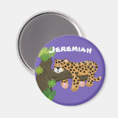 かわいいヒョウ眠り漫画イラストレーション マグネット (正面/裏面)