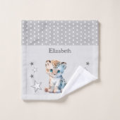 かわいいヒョウ追加の名前水玉模様星灰色 ウォッシュタオル (ウォッシュタオル)