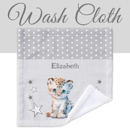 かわいいヒョウ追加の名前水玉模様星灰色 ウォッシュタオル