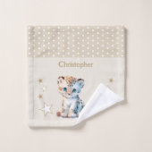 かわいいヒョウ追加ネーム水玉模様スターブラウン ウォッシュタオル (ウォッシュタオル)