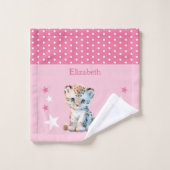 かわいいヒョウ追加ネーム水玉模様星ピンク ウォッシュタオル (ウォッシュタオル)