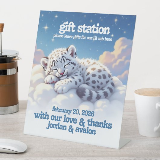 かわいいヒョウ雲に眠る赤ちゃんシャワーギフト 台座サイン (インサイチュ)