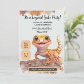 かわいいヒョウGECKO誕生日パーティーの招待 招待状 (スタンド正面)