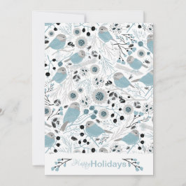 かわいいヒヨドリ 鳥 青 灰色 花 実 シーズンカード