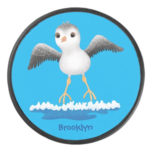 かわいいヒ雀の赤ちゃんのイラスト アイスホッケーパック (正面)