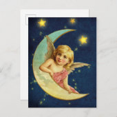 かわいいビクトリアンな天使が三日月に乗っている ポストカード (正面/裏面)