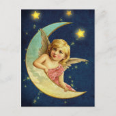 かわいいビクトリアンな天使が三日月に乗っている ポストカード (正面)