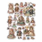かわいいビクトリアンアンティークの人形とおもちゃアート シール (正面)