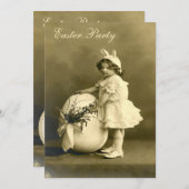 かわいいビクトリアンバニーガール&エッグイースターパーティー 招待状 (正面/裏面)