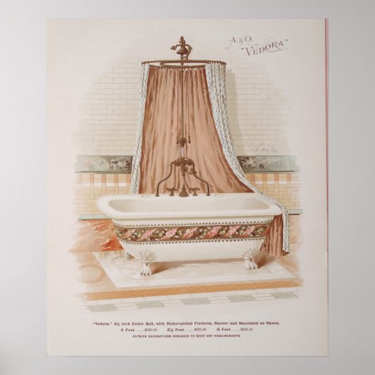 かわいいビクトリアンヴィンテージバスタブとピンクホワイト ポスター (正面)