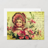 かわいいビクトリアンヴィンテージピンクの女の子の花 ポストカード (正面/裏面)