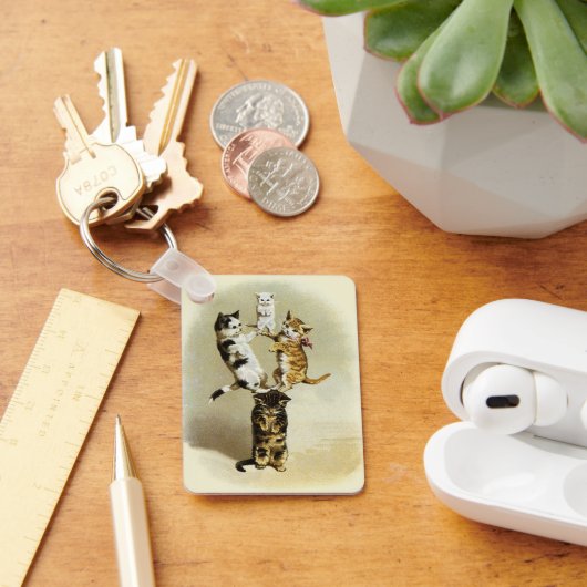 かわいいビクトリアンヴィンテージ猫遊たちユーモア キーホルダー (デスク)
