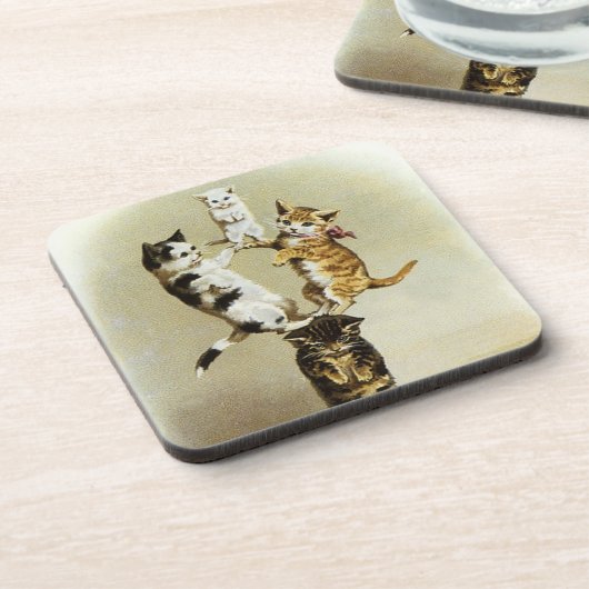 かわいいビクトリアンヴィンテージ猫遊たちユーモア コースター (左側)