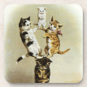 かわいいビクトリアンヴィンテージ猫遊たちユーモア コースター (正面)