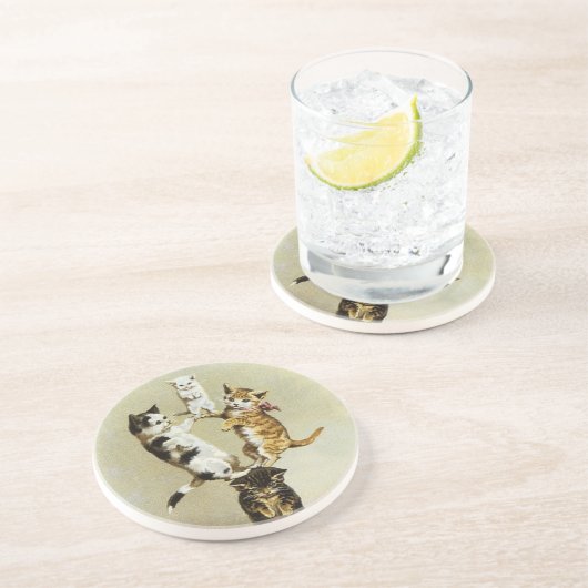 かわいいビクトリアンヴィンテージ猫遊たちユーモア コースター (側面)