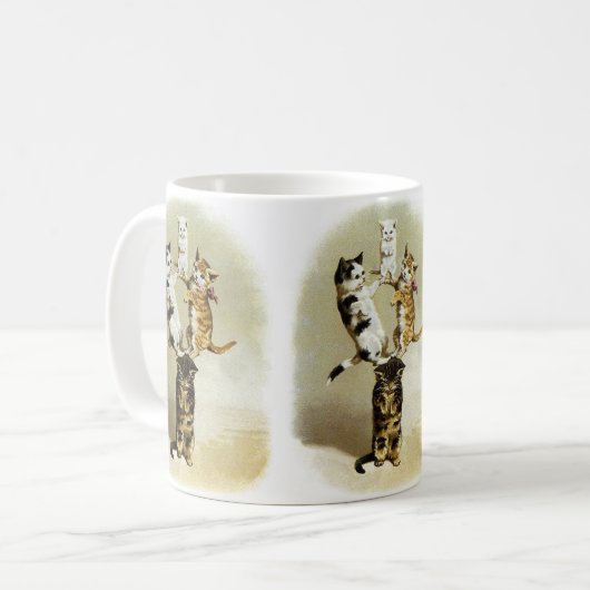 かわいいビクトリアンヴィンテージ猫遊たちユーモア コーヒーマグカップ (正面左)