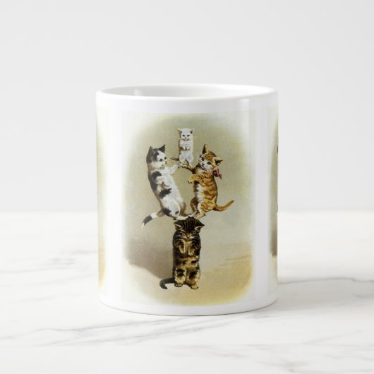 かわいいビクトリアンヴィンテージ猫遊たちユーモア ジャンボコーヒーマグカップ (正面)