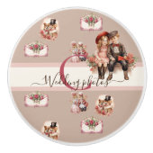 かわいいビクトリアン動物アートバレンタインモノグラム セラミックノブ (正面)