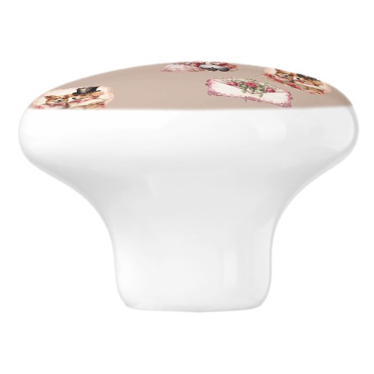 かわいいビクトリアン動物アートバレンタインモノグラム セラミックノブ (側面)