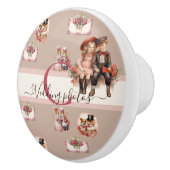 かわいいビクトリアン動物アートバレンタインモノグラム セラミックノブ (右)