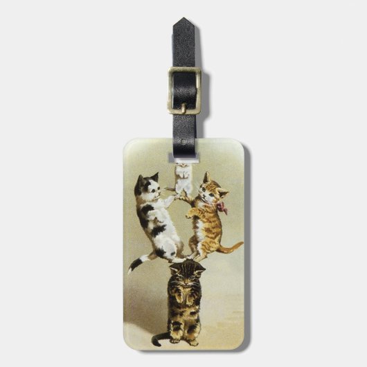 かわいいビクトリアン時代の猫の子猫たちのお遊び、ユーモア ラゲッジタグ (正面縦)