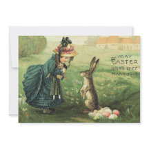 かわいいビクトリア時代の少女のイースターウサギのぬいぐるみ