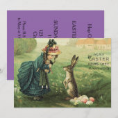 かわいいビクトリア時代の少女のイースターウサギのぬいぐるみ 招待状 (正面/裏面)