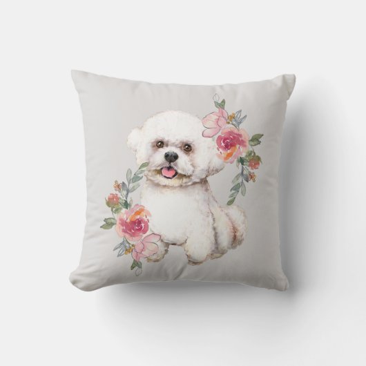 かわいいビコンフリースフラワーウォーターカラーアート クッション (正面)