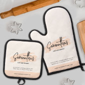 かわいいビジネスロゴ会社ギフトオレンジ色の水色 鍋つかみ&鍋敷きセット