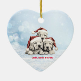 かわいいビズラパピースドッグスサンタハットポーペンシルアート セラミックオーナメント