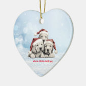 かわいいビズラパピースドッグスサンタハットポーペンシルアート セラミックオーナメント (左)