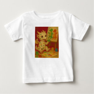 かわいいビックアイホワイトベビーフロストドラゴンフィンガーペイント ベビーTシャツ