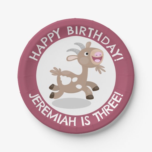かわいいビリーヤギの漫画のパーソナライズされた誕生日 ペーパープレート (正面)