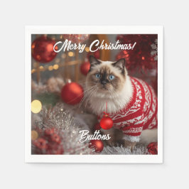 かわいいビルマ猫のクリスマスパーソナライズドペーパー スタンダードカクテルナプキン
